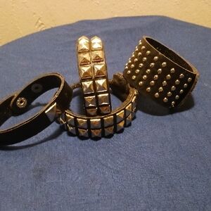 Studded Black and Silver Bracelets Set Of 4 Flux Leather. Unisex Items Good Cond